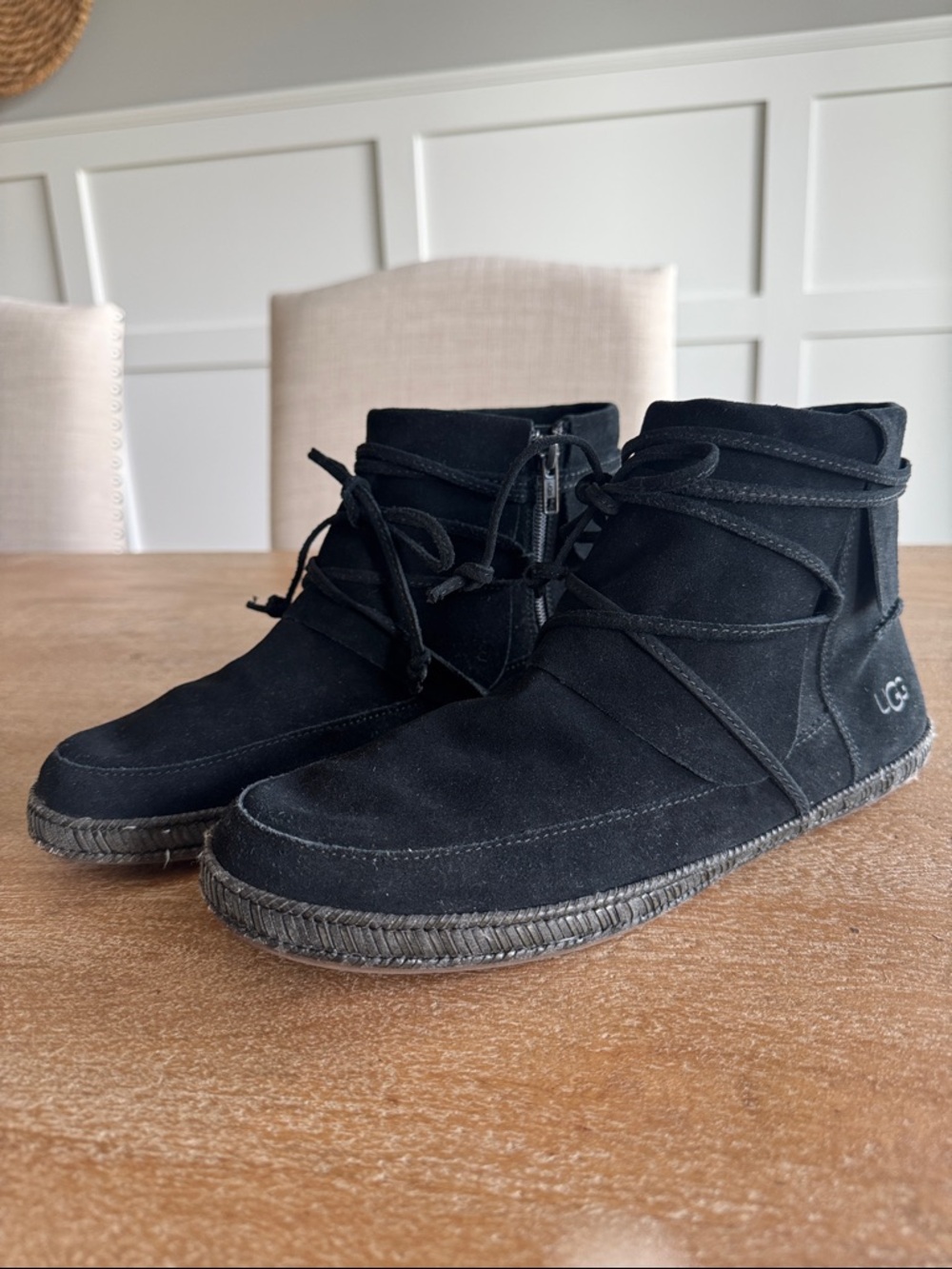UGG Reid Black Moc suede ankle Boots with zipper and functional ties